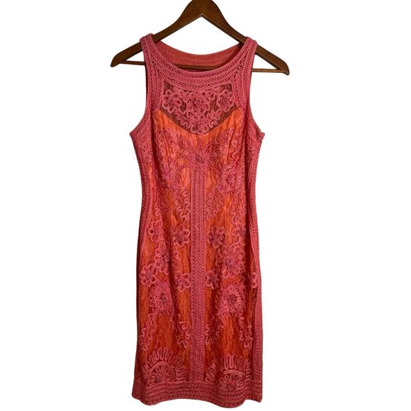 Sue Wong Soutache Lace Sheath Orange Cocktail Dress Size 2 - Picture 2 of 7